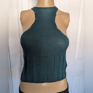 Free People Intimately Green Knit Razorback Cropped Tank Top, M.